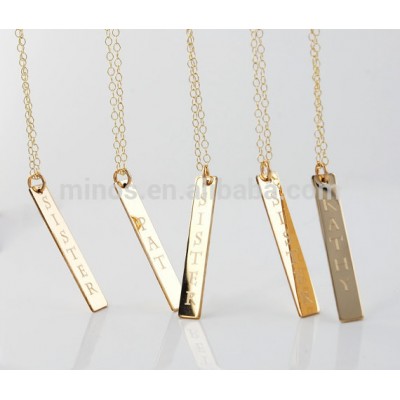 Personalized Nameplate Vertical Gold Bar Necklace Stainless Steel Jewelry