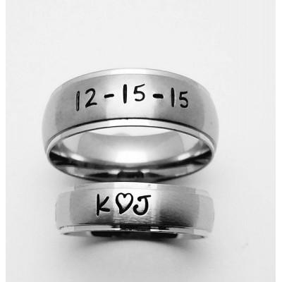 Brushed Finish Stainless Steel Couple Rings Wedding Bands Name Ring, Promise Rings  for His & Her